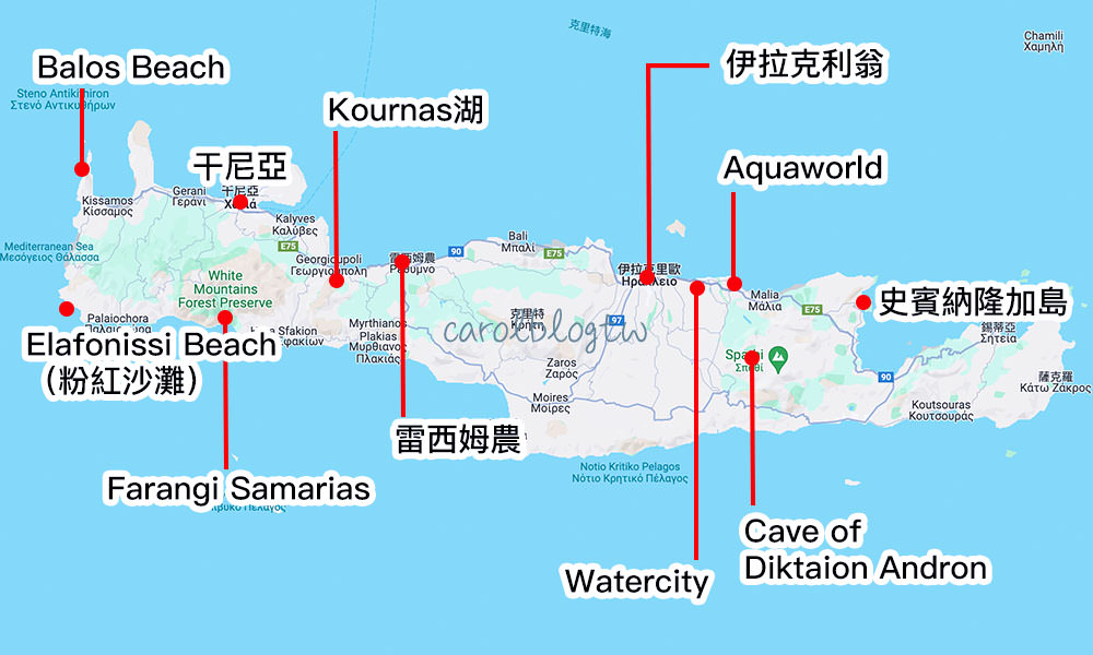 克里特島景點地圖