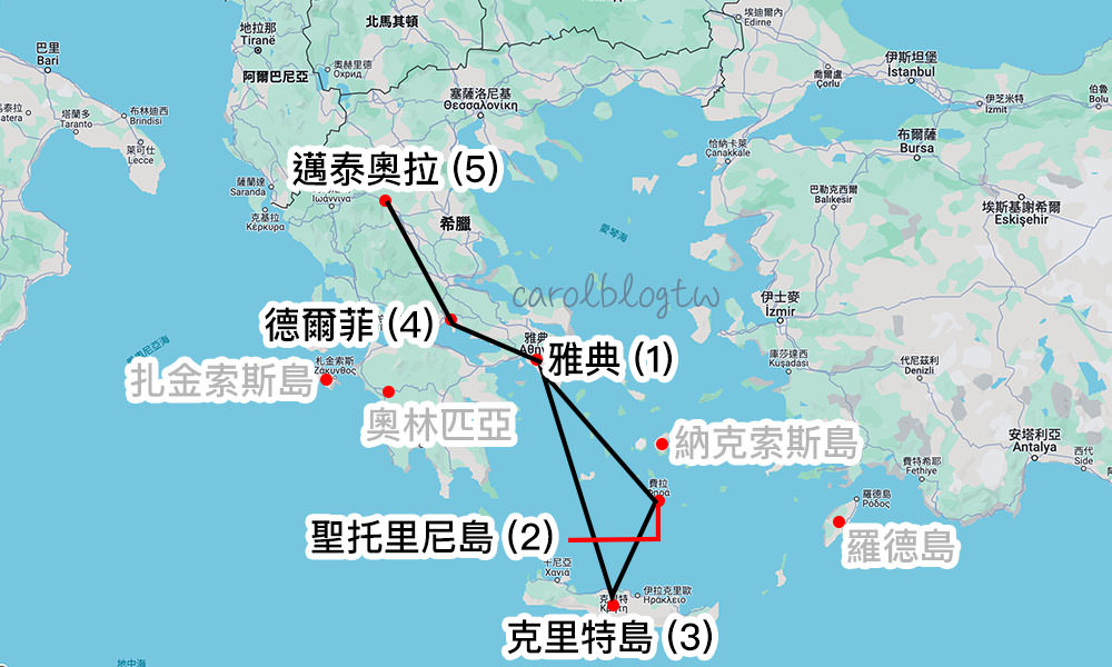 希臘行程路線圖
