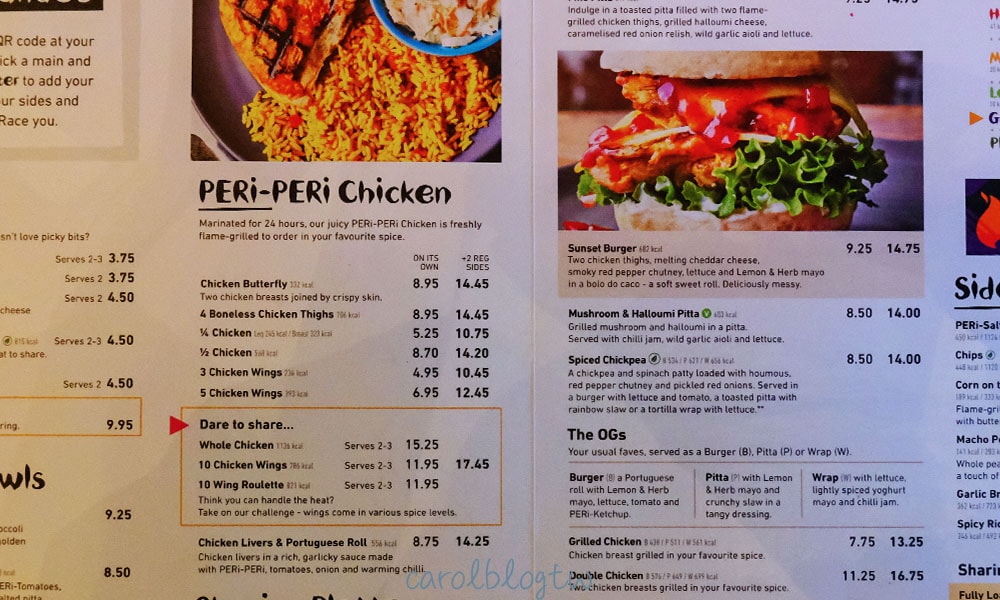 Nando's菜單