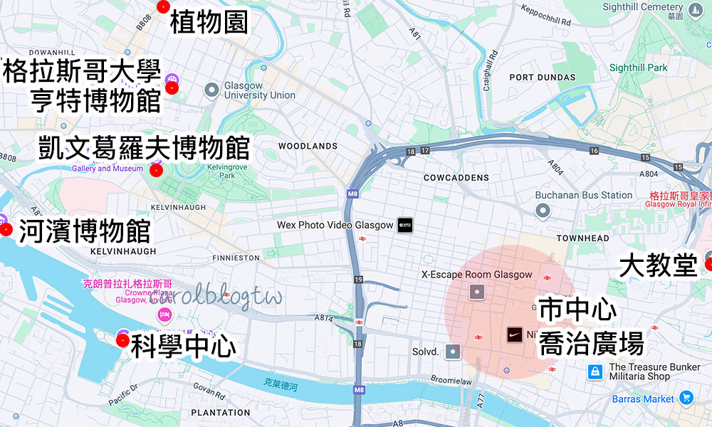 格拉斯哥景點地圖