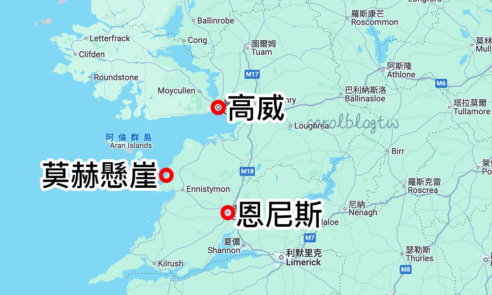 莫赫懸崖住宿地圖