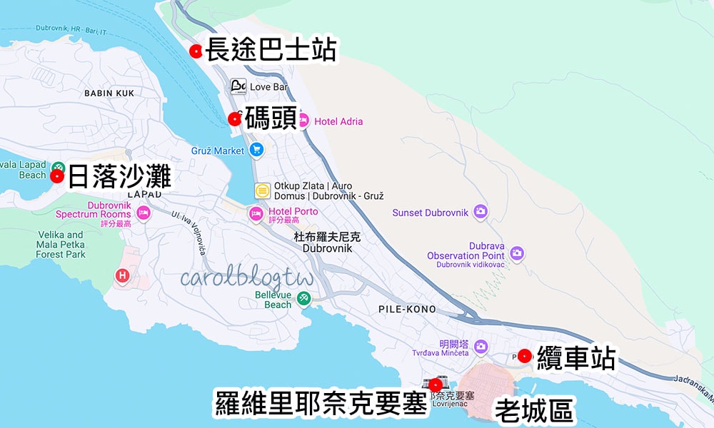 杜布羅夫尼克景點地圖