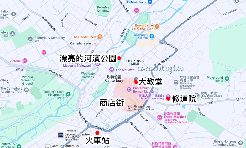 坎特伯雷景點地圖