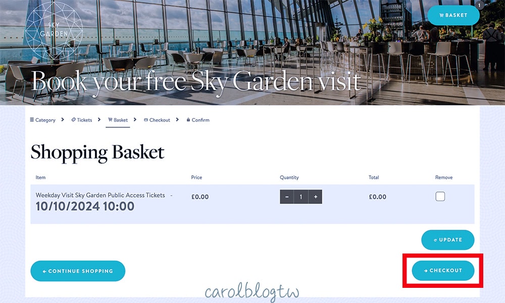 sky garden 門票開放預約時間