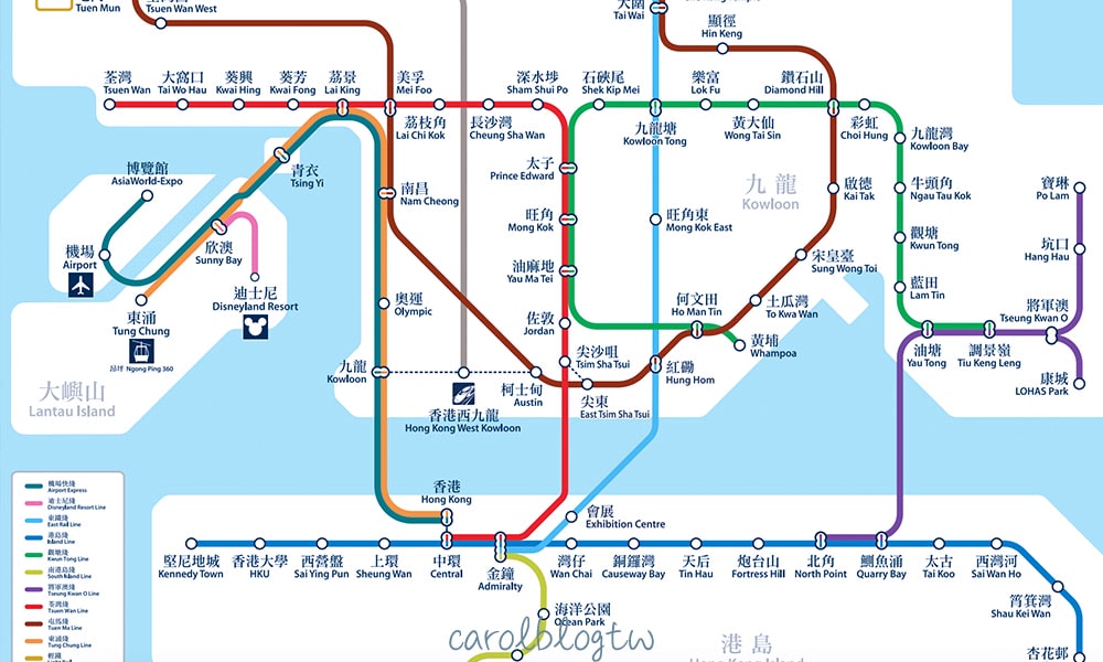 香港機場快線路線圖