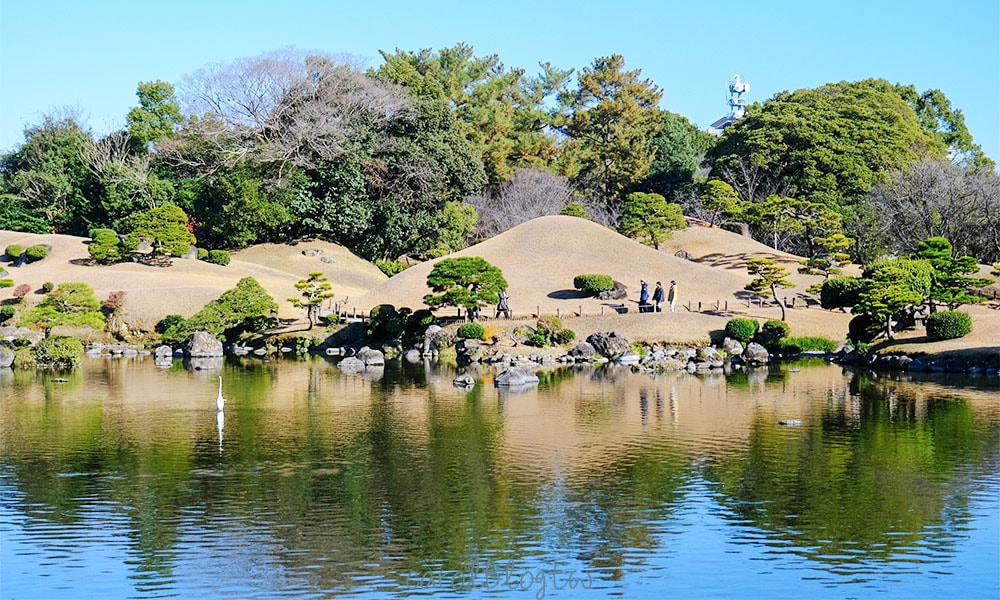 水前寺成趣園 池塘和假山倒影