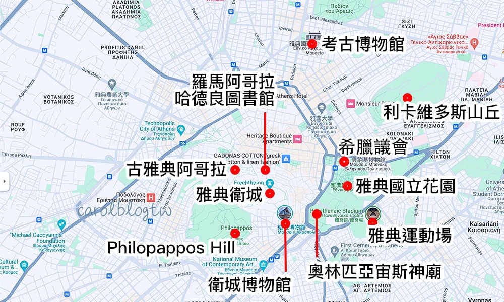 雅典景點地圖