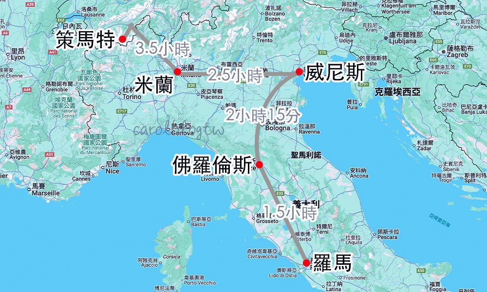 瑞士義大利自由行地圖