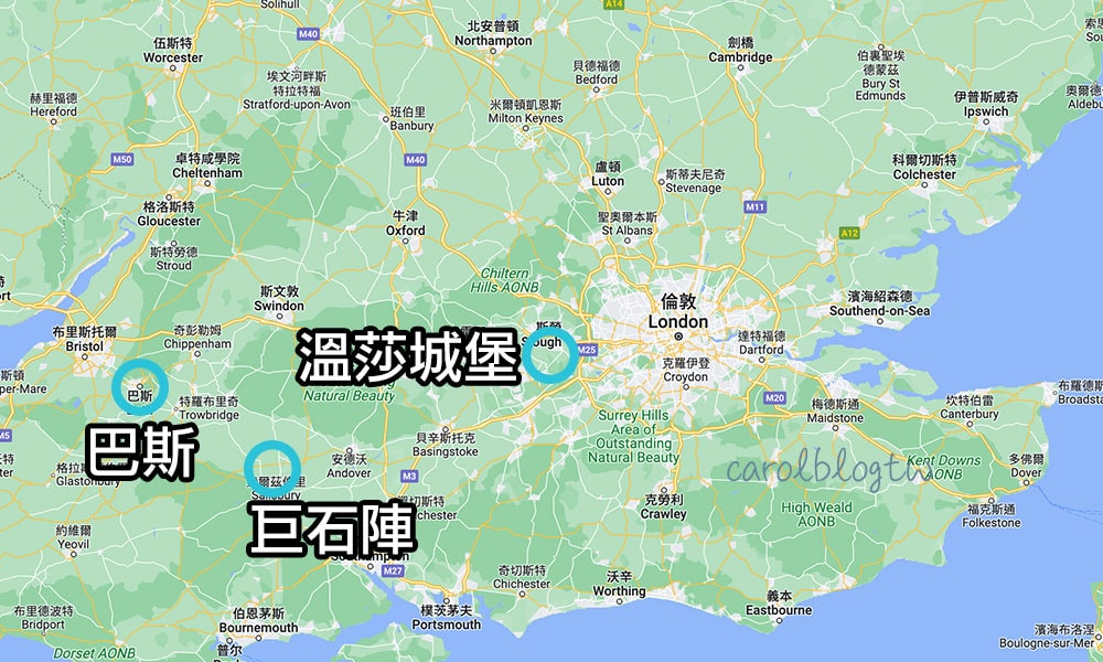 倫敦近郊一日遊地圖