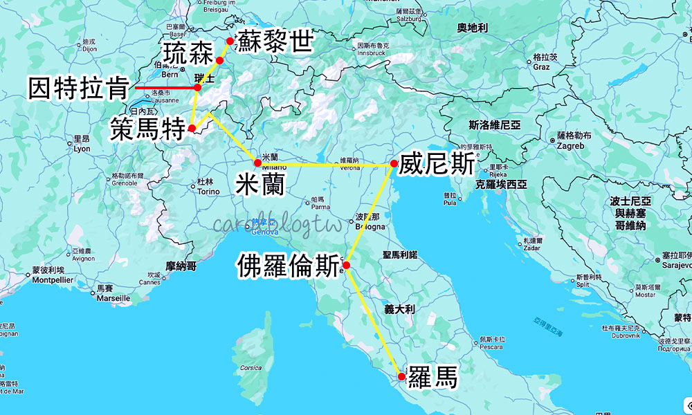 瑞士義大利自由行地圖