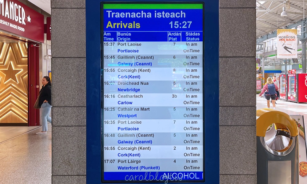 【愛爾蘭鐵路攻略】購票教學、便宜車票查詢、路線、實際搭乘火車 - 第13張圖 愛爾蘭火車站到達時刻表