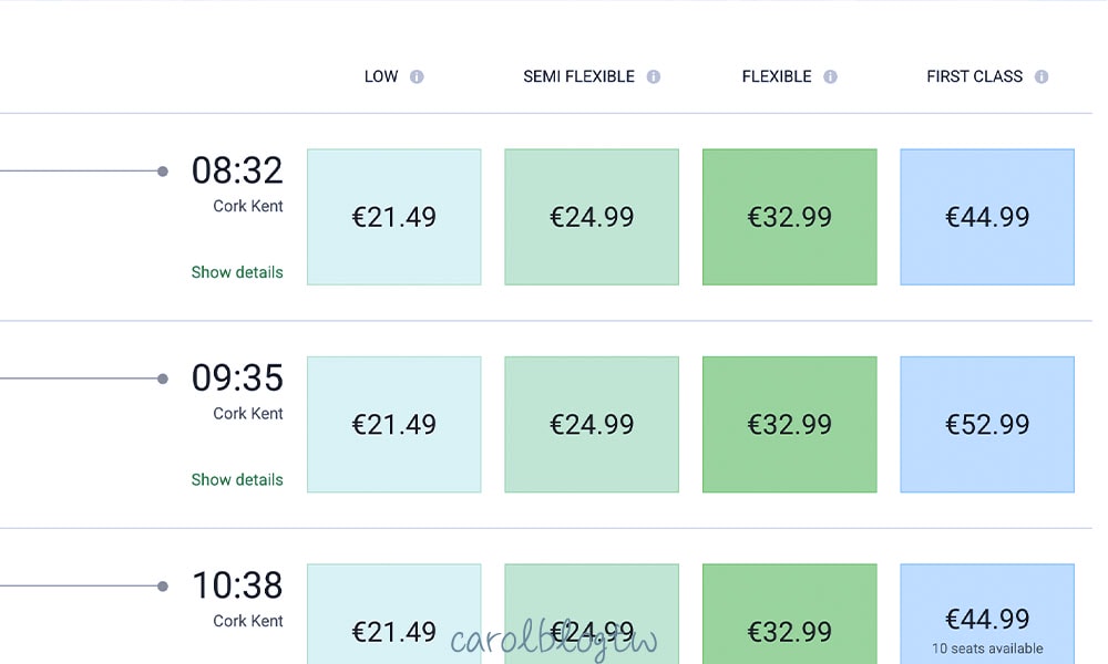 【愛爾蘭鐵路攻略】購票教學、便宜車票查詢、路線、實際搭乘火車 - 第3張圖 愛爾蘭火車票價