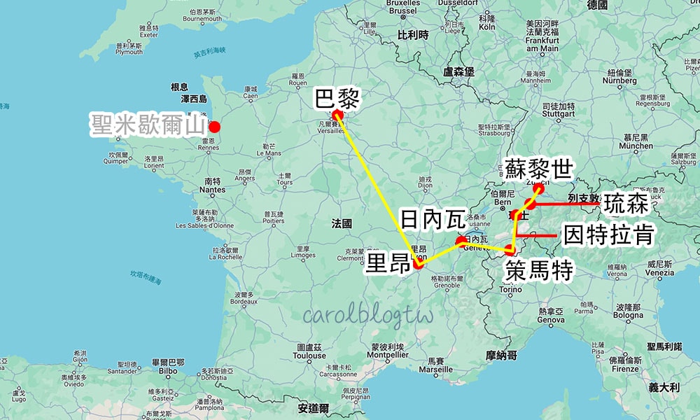 法國瑞士城市地圖