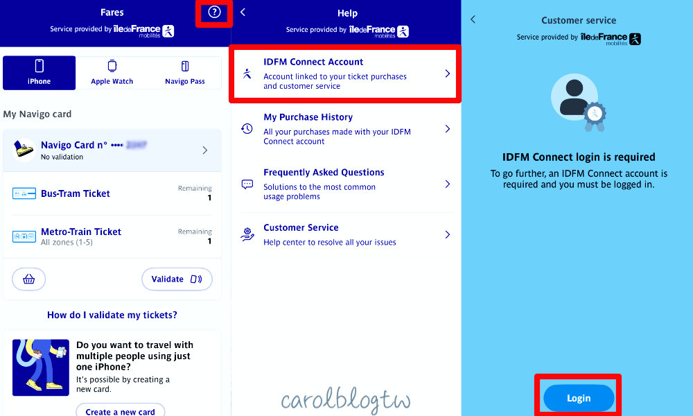 透過 Bonjour RATP APP 註冊 IDFM 會員
